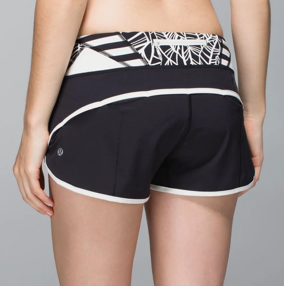 Lululemon Rare Run‎ Speed Short *4-way Stretch Lined Size 8 Black / Angel Wing
